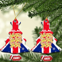 England Christmas Ceramic Ornament with Red White Blue Santa Bus Tree and Three Lions Design - Wonder Print Shop