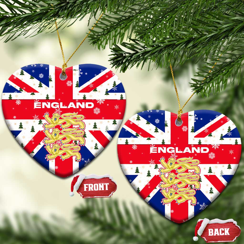 England Christmas Ceramic Ornament with Red White Blue Santa Bus Tree and Three Lions Design - Wonder Print Shop