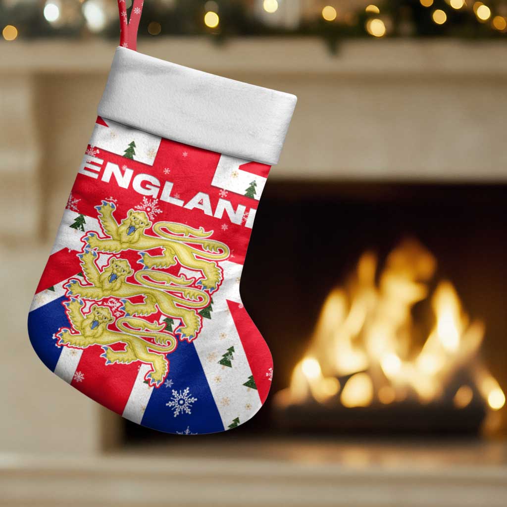 England Christmas Stocking with Red White Blue Santa Bus Tree and Three Lions Design - Wonder Print Shop