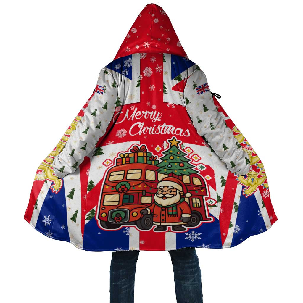 England Christmas Cloak with Red White Blue Santa Bus Tree and Three Lions Design - Wonder Print Shop