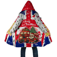 England Christmas Cloak with Red White Blue Santa Bus Tree and Three Lions Design - Wonder Print Shop