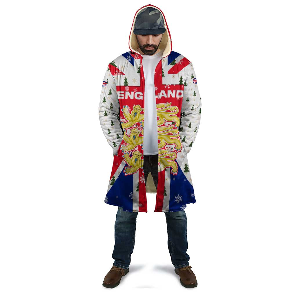 England Christmas Cloak with Red White Blue Santa Bus Tree and Three Lions Design - Wonder Print Shop