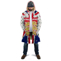 England Christmas Cloak with Red White Blue Santa Bus Tree and Three Lions Design - Wonder Print Shop