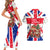 England Christmas Couples Matching Short Sleeve Bodycon Dress and Hawaiian Shirt with Red White Blue Santa Bus Tree and Three Lions Design - Wonder Print Shop