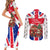 England Christmas Couples Matching Short Sleeve Bodycon Dress and Long Sleeve Button Shirt with Red White Blue Santa Bus Tree and Three Lions Design - Wonder Print Shop