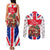 England Christmas Couples Matching Tank Maxi Dress and Long Sleeve Button Shirt with Red White Blue Santa Bus Tree and Three Lions Design - Wonder Print Shop