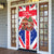 England Christmas Door Cover with Red White Blue Santa Bus Tree and Three Lions Design - Wonder Print Shop