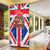England Christmas Door Cover with Red White Blue Santa Bus Tree and Three Lions Design - Wonder Print Shop