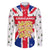 England Christmas Family Matching Long Sleeve Bodycon Dress and Hawaiian Shirt with Red White Blue Santa Bus Tree and Three Lions Design - Wonder Print Shop