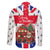 England Christmas Family Matching Long Sleeve Bodycon Dress and Hawaiian Shirt with Red White Blue Santa Bus Tree and Three Lions Design - Wonder Print Shop