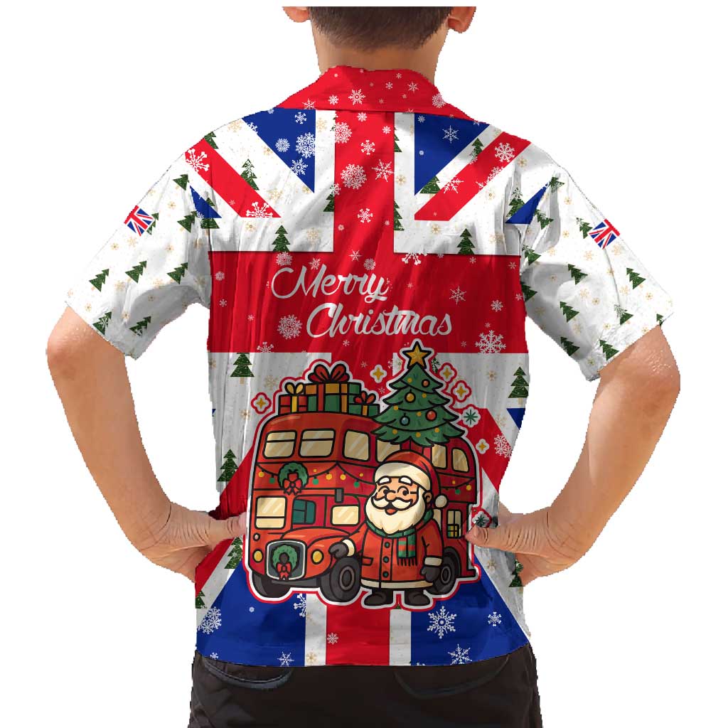 England Christmas Family Matching Mermaid Dress and Hawaiian Shirt with Red White Blue Santa Bus Tree and Three Lions Design - Wonder Print Shop