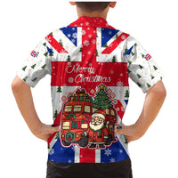 England Christmas Family Matching Mermaid Dress and Hawaiian Shirt with Red White Blue Santa Bus Tree and Three Lions Design - Wonder Print Shop