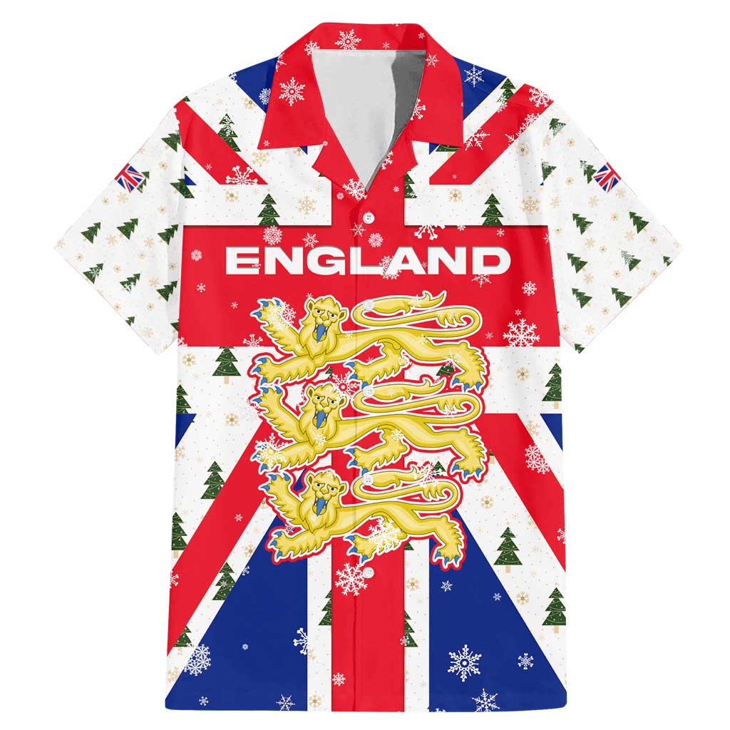 England Christmas Family Matching Mermaid Dress and Hawaiian Shirt with Red White Blue Santa Bus Tree and Three Lions Design - Wonder Print Shop