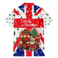 England Christmas Family Matching Mermaid Dress and Hawaiian Shirt with Red White Blue Santa Bus Tree and Three Lions Design - Wonder Print Shop
