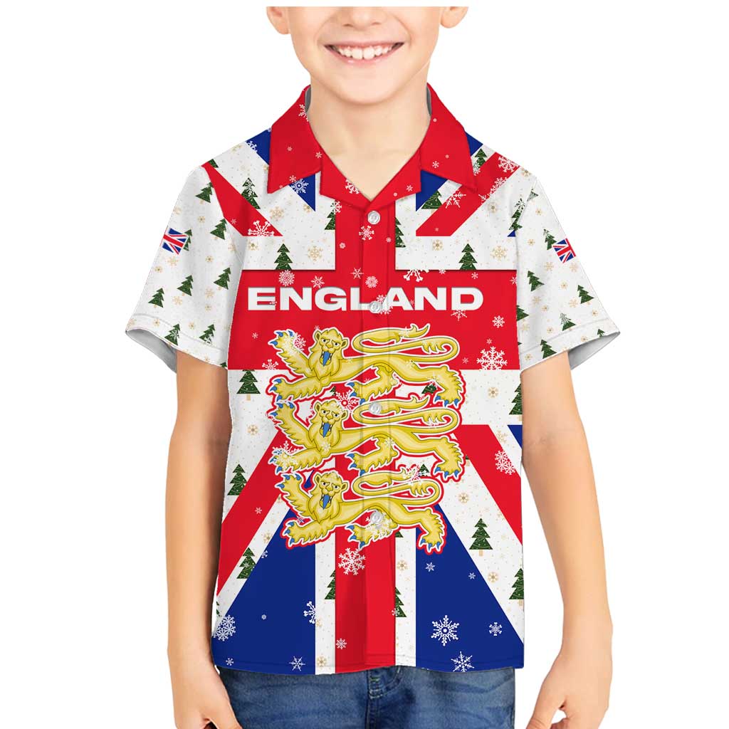 England Christmas Family Matching Mermaid Dress and Hawaiian Shirt with Red White Blue Santa Bus Tree and Three Lions Design - Wonder Print Shop