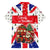England Christmas Family Matching Off The Shoulder Long Sleeve Dress and Hawaiian Shirt with Red White Blue Santa Bus Tree and Three Lions Design - Wonder Print Shop
