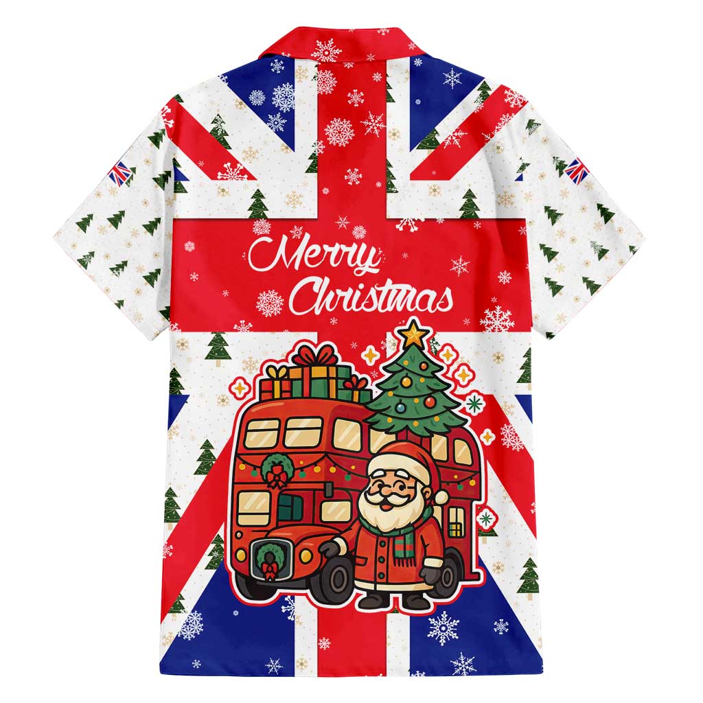 England Christmas Family Matching Off Shoulder Maxi Dress and Hawaiian Shirt with Red White Blue Santa Bus Tree and Three Lions Design - Wonder Print Shop