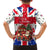 England Christmas Family Matching Off Shoulder Short Dress and Hawaiian Shirt with Red White Blue Santa Bus Tree and Three Lions Design - Wonder Print Shop
