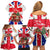 England Christmas Family Matching Off Shoulder Short Dress and Hawaiian Shirt with Red White Blue Santa Bus Tree and Three Lions Design - Wonder Print Shop
