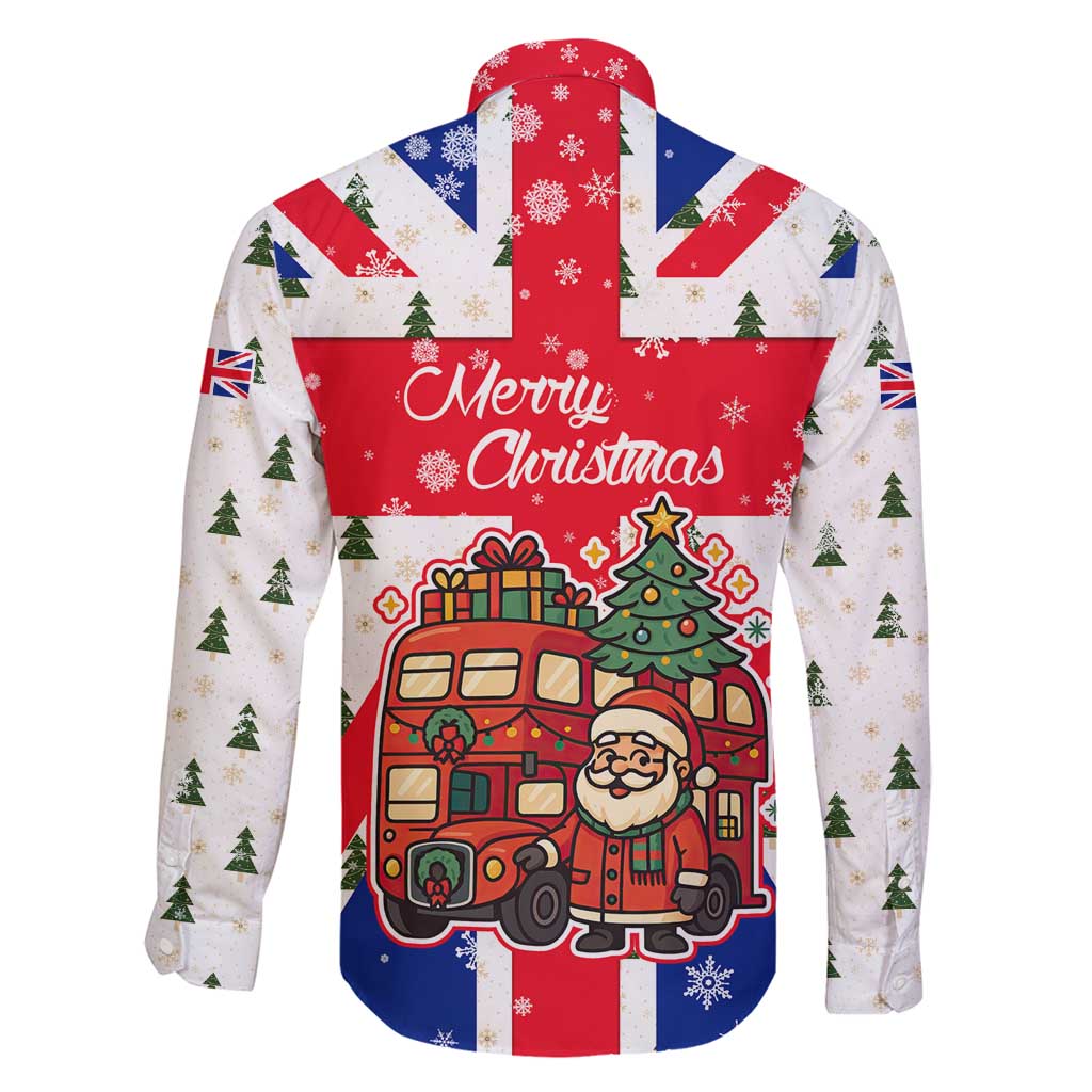 England Christmas Family Matching Off Shoulder Short Dress and Hawaiian Shirt with Red White Blue Santa Bus Tree and Three Lions Design - Wonder Print Shop