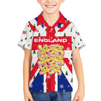 England Christmas Family Matching Off Shoulder Short Dress and Hawaiian Shirt with Red White Blue Santa Bus Tree and Three Lions Design - Wonder Print Shop