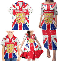 England Christmas Family Matching Puletasi and Hawaiian Shirt with Red White Blue Santa Bus Tree and Three Lions Design - Wonder Print Shop