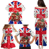 England Christmas Family Matching Puletasi and Hawaiian Shirt with Red White Blue Santa Bus Tree and Three Lions Design - Wonder Print Shop