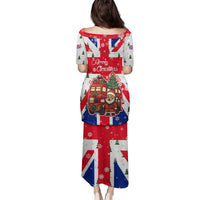 England Christmas Family Matching Puletasi and Hawaiian Shirt with Red White Blue Santa Bus Tree and Three Lions Design - Wonder Print Shop