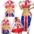 England Christmas Family Matching Short Sleeve Bodycon Dress and Hawaiian Shirt with Red White Blue Santa Bus Tree and Three Lions Design - Wonder Print Shop