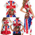 England Christmas Family Matching Short Sleeve Bodycon Dress and Hawaiian Shirt with Red White Blue Santa Bus Tree and Three Lions Design - Wonder Print Shop