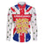 England Christmas Family Matching Short Sleeve Bodycon Dress and Hawaiian Shirt with Red White Blue Santa Bus Tree and Three Lions Design - Wonder Print Shop