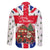 England Christmas Family Matching Short Sleeve Bodycon Dress and Hawaiian Shirt with Red White Blue Santa Bus Tree and Three Lions Design - Wonder Print Shop