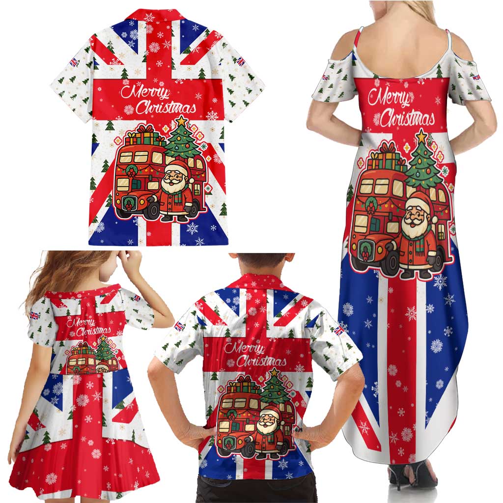 England Christmas Family Matching Summer Maxi Dress and Hawaiian Shirt with Red White Blue Santa Bus Tree and Three Lions Design - Wonder Print Shop