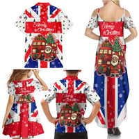 England Christmas Family Matching Summer Maxi Dress and Hawaiian Shirt with Red White Blue Santa Bus Tree and Three Lions Design - Wonder Print Shop