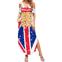 England Christmas Family Matching Summer Maxi Dress and Hawaiian Shirt with Red White Blue Santa Bus Tree and Three Lions Design - Wonder Print Shop