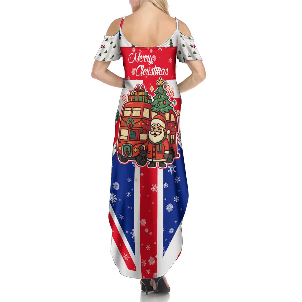 England Christmas Family Matching Summer Maxi Dress and Hawaiian Shirt with Red White Blue Santa Bus Tree and Three Lions Design - Wonder Print Shop