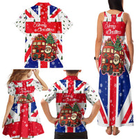 England Christmas Family Matching Tank Maxi Dress and Hawaiian Shirt with Red White Blue Santa Bus Tree and Three Lions Design - Wonder Print Shop