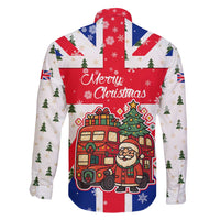 England Christmas Family Matching Tank Maxi Dress and Hawaiian Shirt with Red White Blue Santa Bus Tree and Three Lions Design - Wonder Print Shop