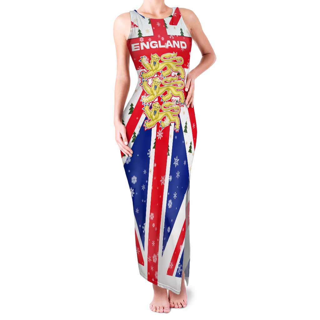 England Christmas Family Matching Tank Maxi Dress and Hawaiian Shirt with Red White Blue Santa Bus Tree and Three Lions Design - Wonder Print Shop