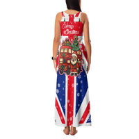England Christmas Family Matching Tank Maxi Dress and Hawaiian Shirt with Red White Blue Santa Bus Tree and Three Lions Design - Wonder Print Shop