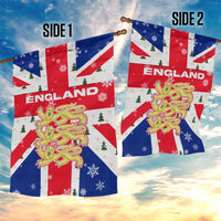 England Christmas Garden Flag with Red White Blue Santa Bus Tree and Three Lions Design - Wonder Print Shop