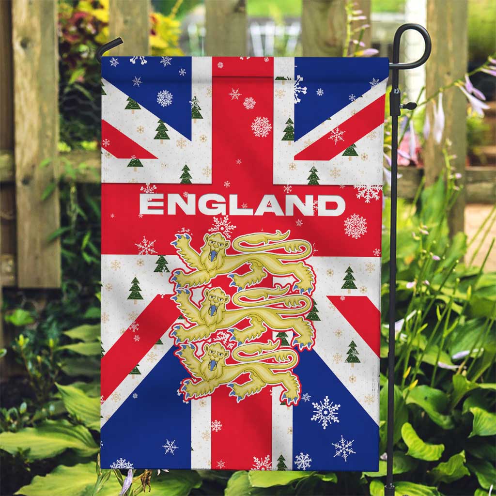 England Christmas Garden Flag with Red White Blue Santa Bus Tree and Three Lions Design - Wonder Print Shop