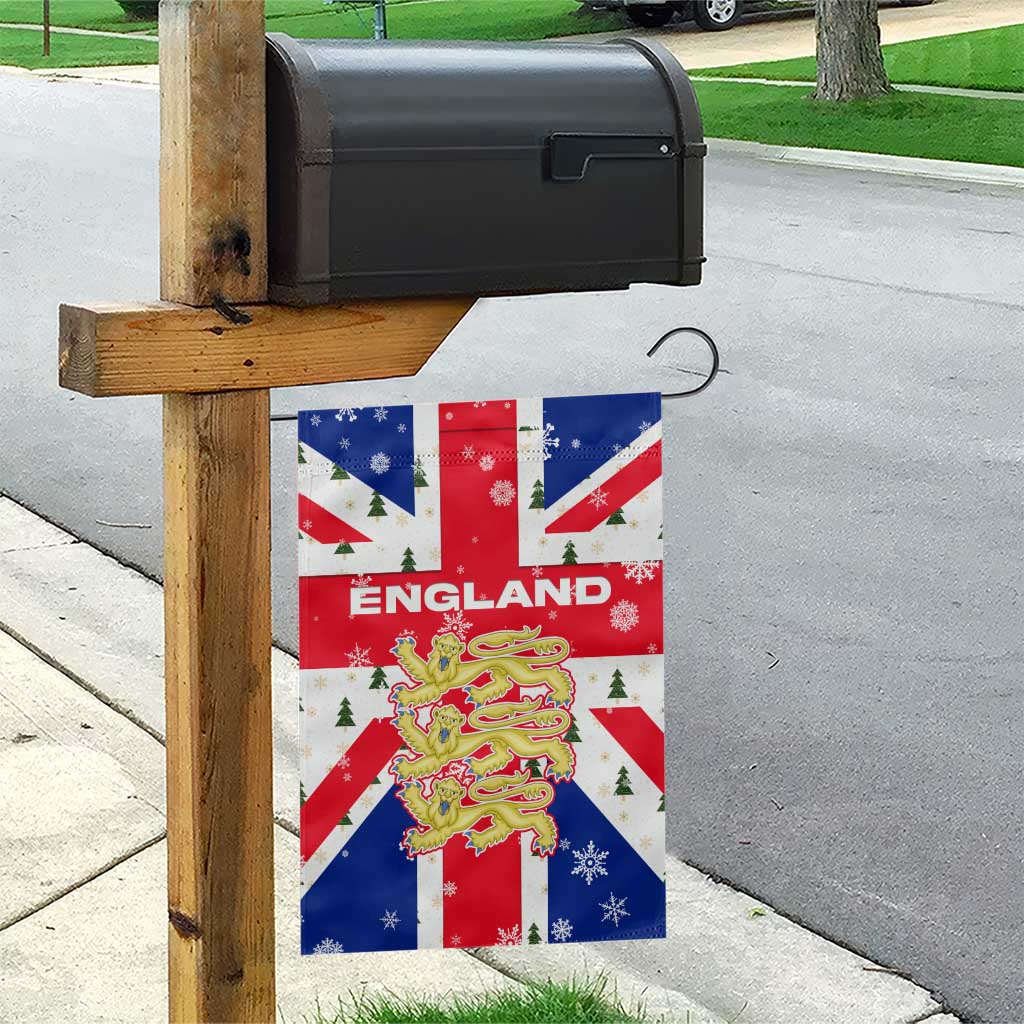 England Christmas Garden Flag with Red White Blue Santa Bus Tree and Three Lions Design - Wonder Print Shop