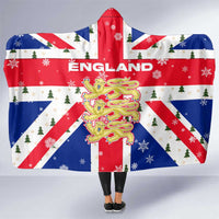 England Christmas Hooded Blanket with Red White Blue Santa Bus Tree and Three Lions Design - Wonder Print Shop