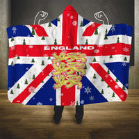 England Christmas Hooded Blanket with Red White Blue Santa Bus Tree and Three Lions Design - Wonder Print Shop
