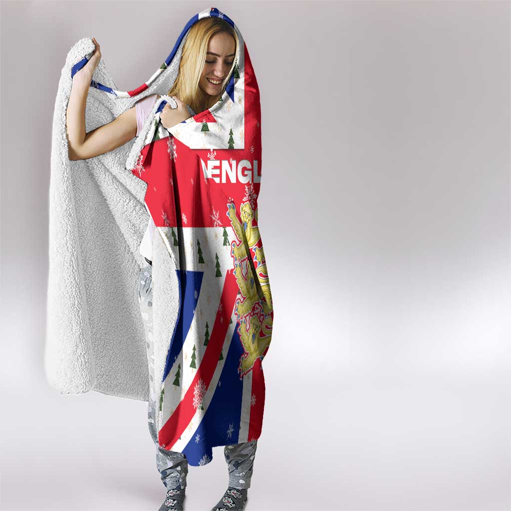 England Christmas Hooded Blanket with Red White Blue Santa Bus Tree and Three Lions Design - Wonder Print Shop