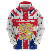 England Christmas Hoodie with Red White Blue Santa Bus Tree and Three Lions Design - Wonder Print Shop