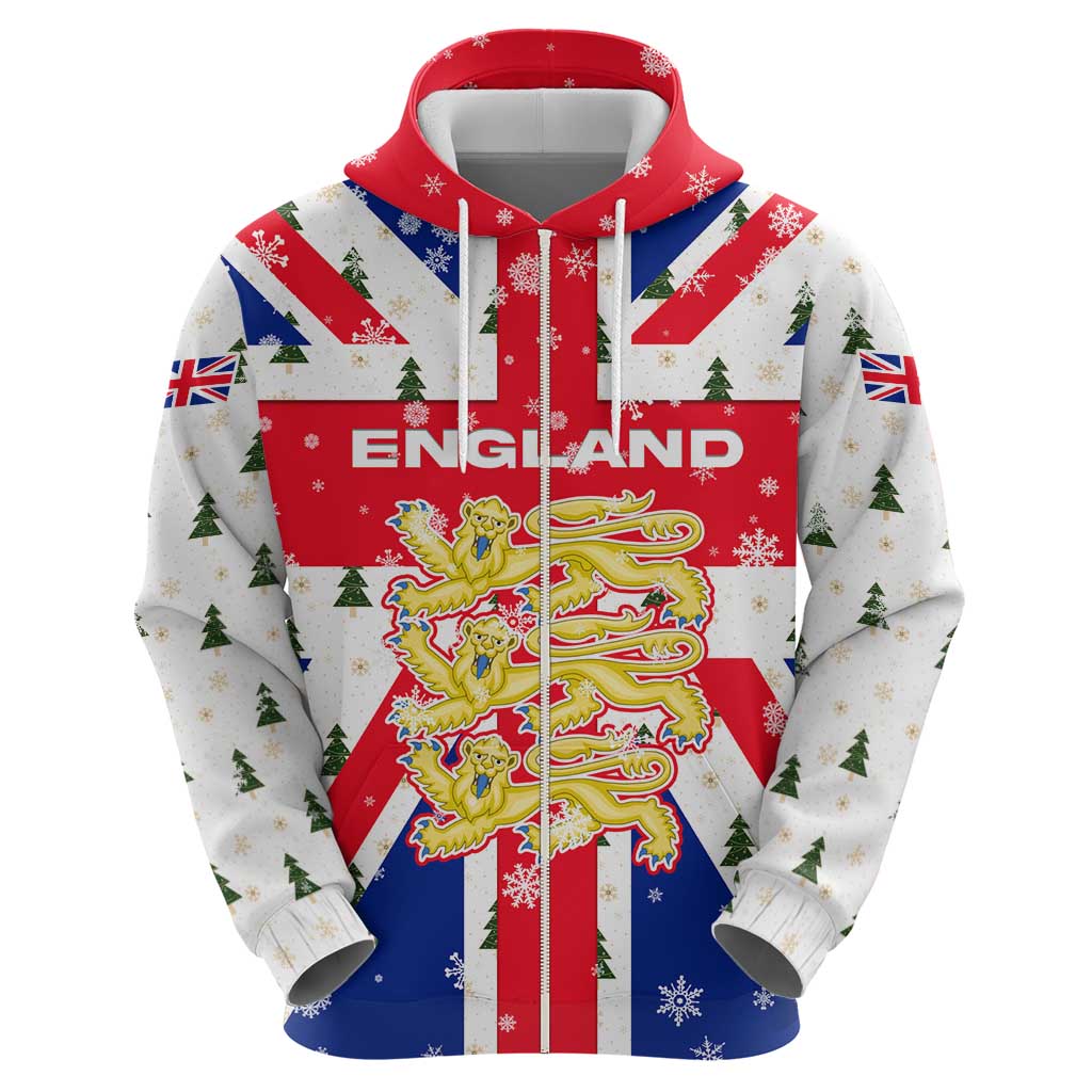 England Christmas Hoodie with Red White Blue Santa Bus Tree and Three Lions Design - Wonder Print Shop