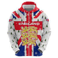 England Christmas Hoodie with Red White Blue Santa Bus Tree and Three Lions Design - Wonder Print Shop