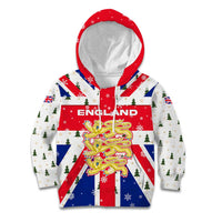 England Christmas Kid Hoodie with Red White Blue Santa Bus Tree and Three Lions Design - Wonder Print Shop